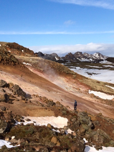 Red mountain sides in Seltun Geothermal Area Iceland