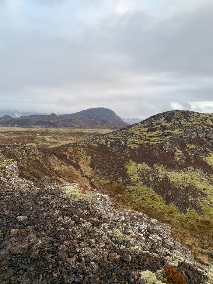 A beautiful view after hiking up Burfellsgja crater close to Reykavik