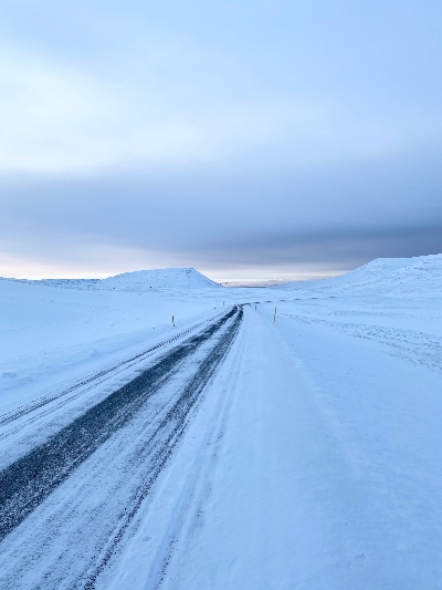 Driving in Iceland in winter on a snowy road