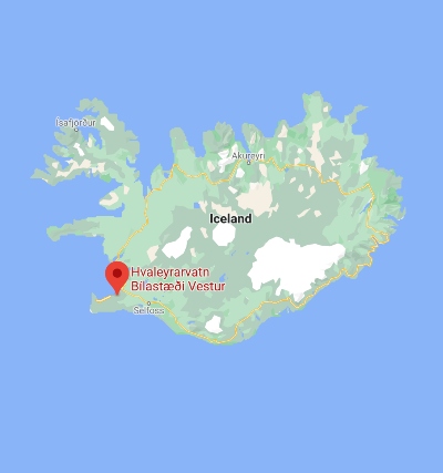 Map of Iceland that shows the location of Lake Hvaleyrarvatn