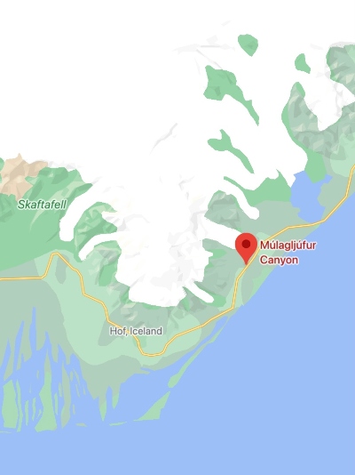 Screen shot from Google maps of Múlagljúfur Canyon's location zoomed in