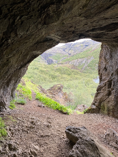 Looking out from a cave on a hiking trail