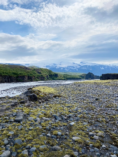 A view over Markárfljót River and the nearby mountains in Iceland