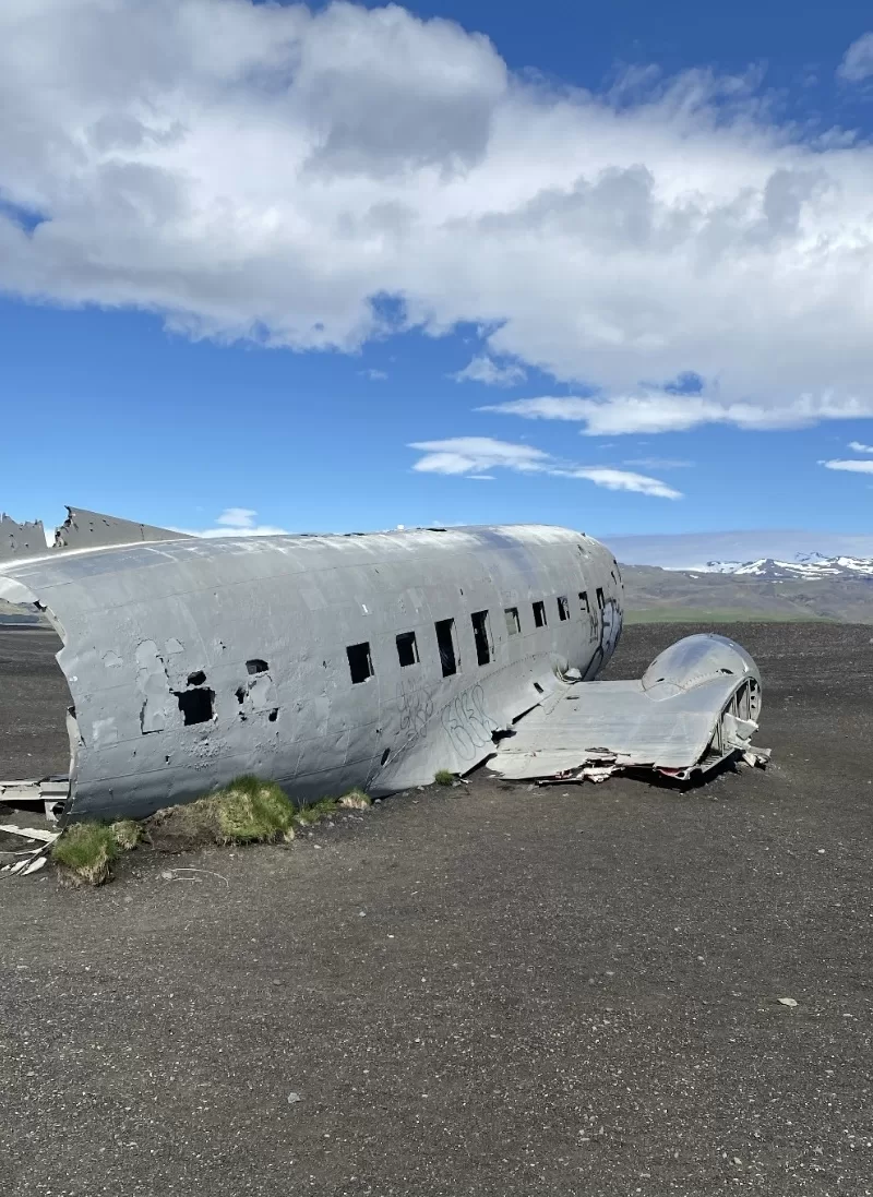 Close up of the plane wreckage on Sólheimasandur in Iceland