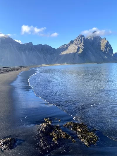 Vestrahorn Mountain seen from the black beach in front of it